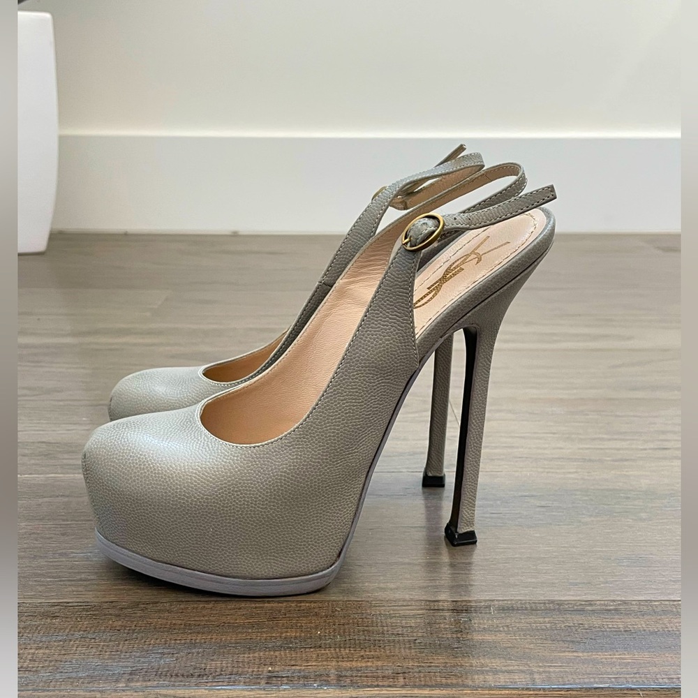 YSL platform sling backs, light grey, size 35 1/2